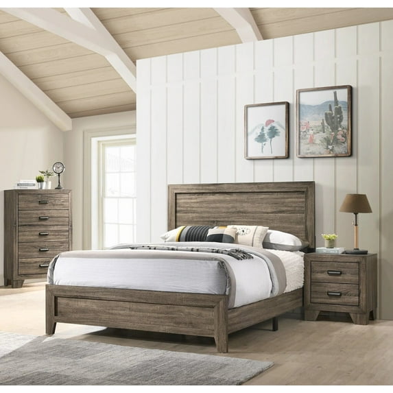 Contemporary Full Size 3Pc Bedroom Set Bed Chest Nightstand Gray Finish Wooden Furniture