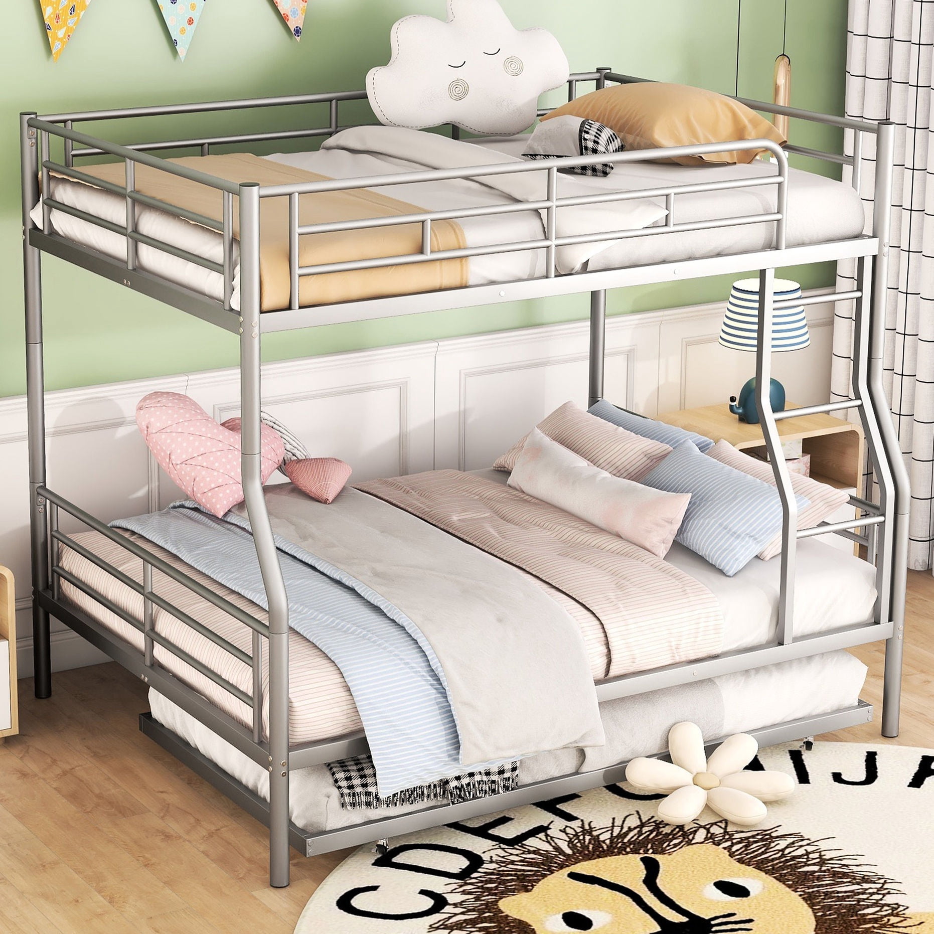 Contemporary Full XL over Queen Silver Metal Bunk Bed - Split into Two