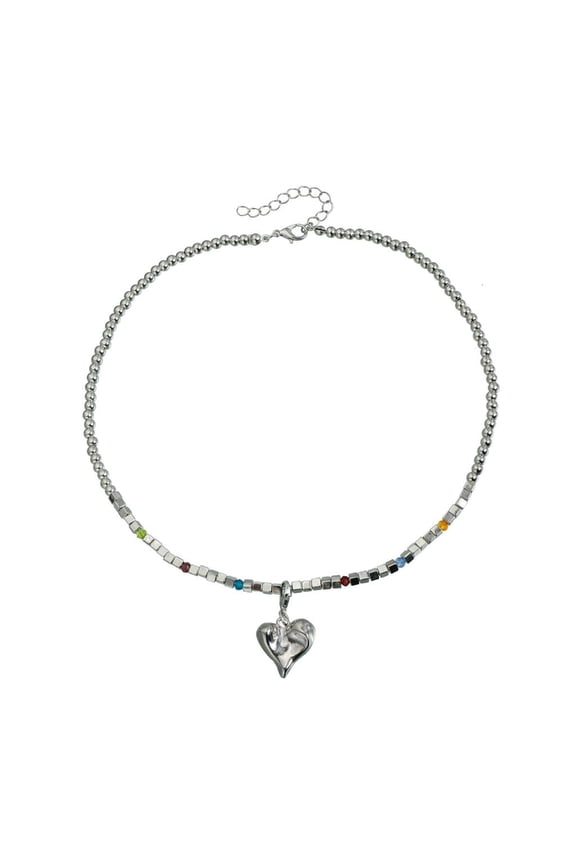 Contemporary Geometric Heart Charm Necklace Metallic Finish Alloy Material Lightweight Construction Gift Ready Packaging