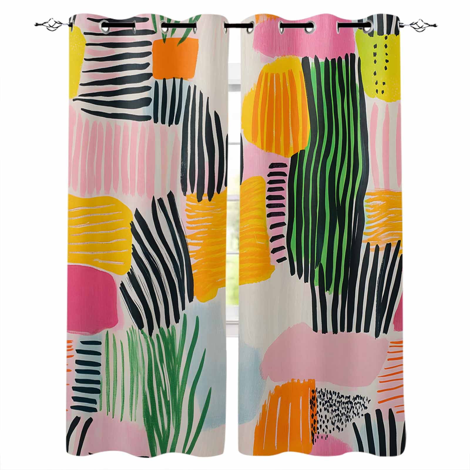 Contemporary Geometric Kitchen Curtains Color Block Striped Abstract ...