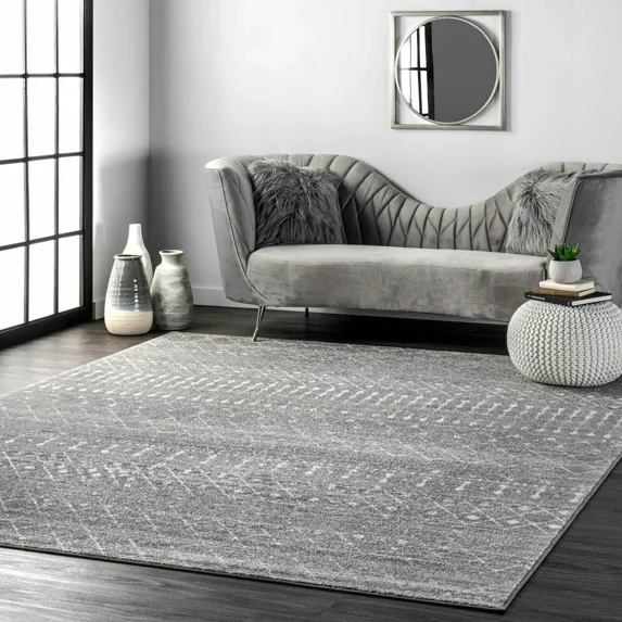 Contemporary Geometric Moroccan Blythe Trellis Area Rug in Dark Grey Size 2' x 3'