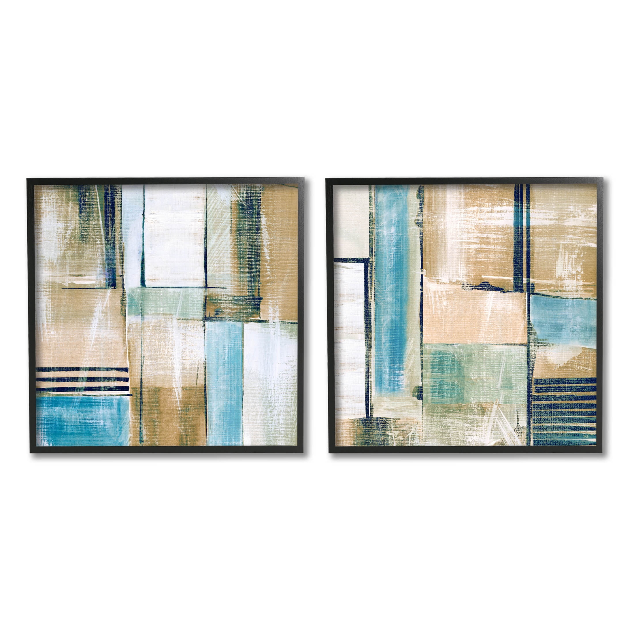 Contemporary Geometric Neutral Tones Abstract Graphic Art Black Framed Art Print Wall Art, Set of 2