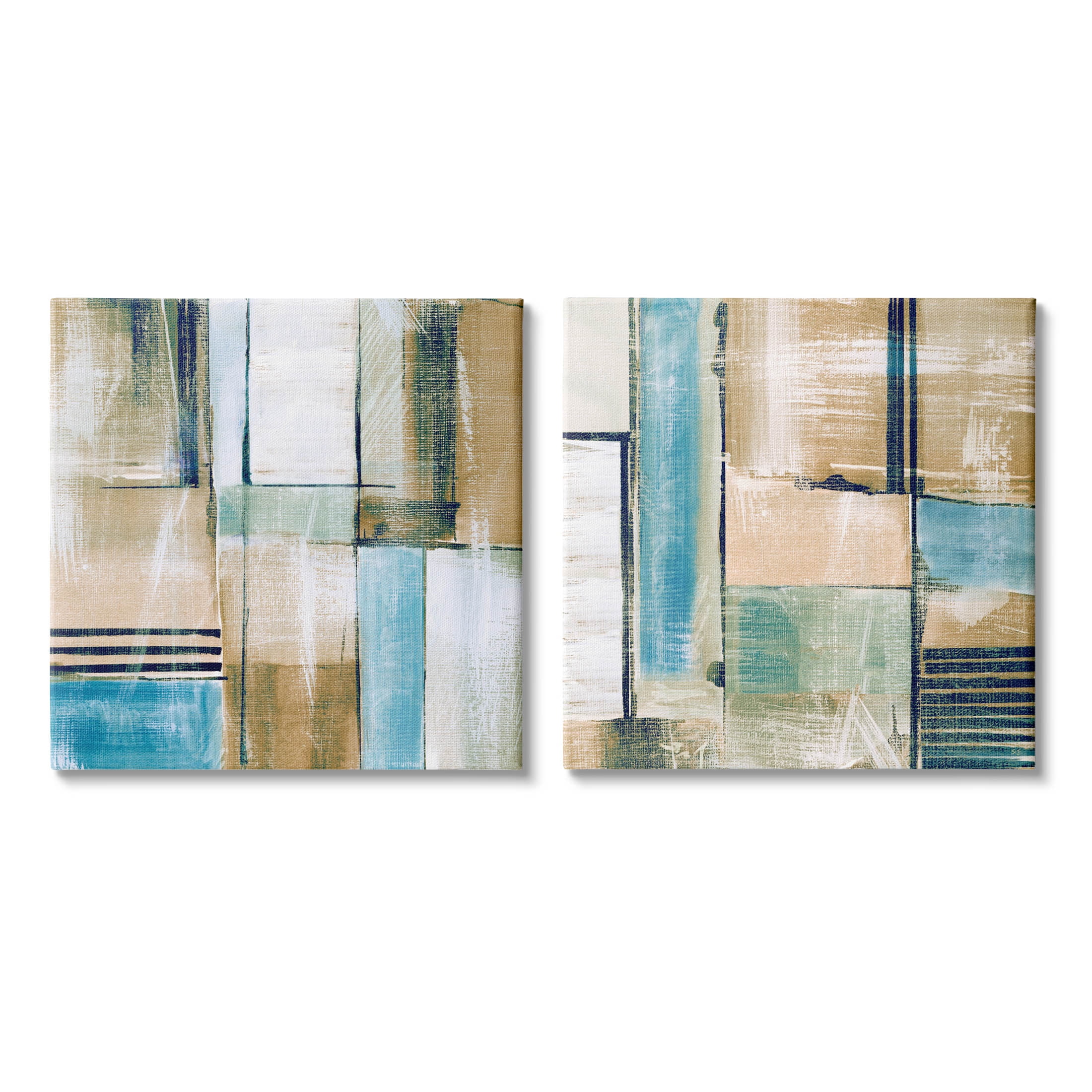 Contemporary Geometric Neutral Tones Abstract Graphic Art Gallery Wrapped Canvas Print Wall Art, Set of 2