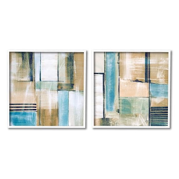 Contemporary Geometric Neutral Tones Abstract Graphic Art White Framed Art Print Wall Art, Set of 2