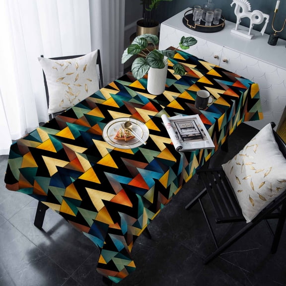 Contemporary Geometric Tablecloth Rectangle Table Cloth 60x120 , Waterproof Tablecloth Outdoor Table Cloth, Modern Abstract Art Washable Table Cover for Kitchen Dining Party