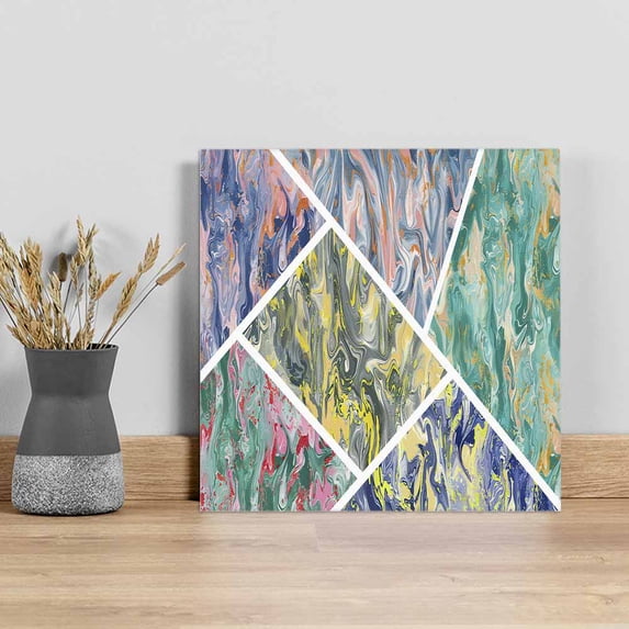 Contemporary Geometric Wall Art Painting on Canvas, Modern Marble Abstract Art Canvas Art Home Prints Wall Art Framed Modern Artwork for Living Room Bedroom Wall Decor 16x16in