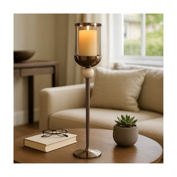Contemporary Glass Floor Hurricane Candle Holder - Decorative Candle Stick Holder for Pillar Candles and Table Centerpieces Accent - Elegant Candle Stand for Living Room or Home Decor - 29", Bronze