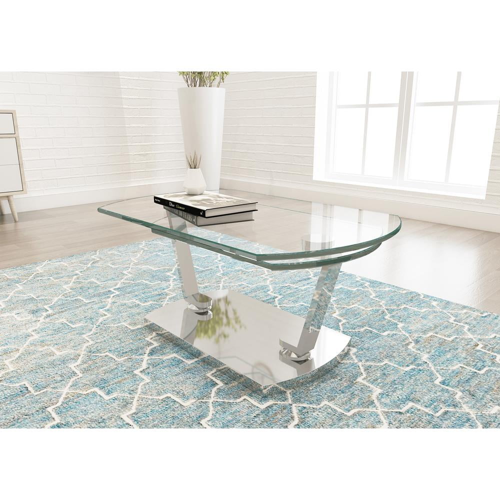 Clear Glass Top Motion Cocktail Table with Stainless Steel Base