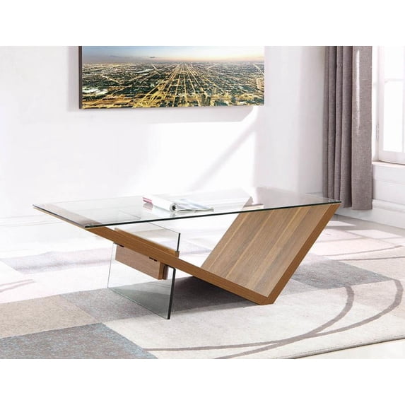 Coaster Glass Top Coffee Table in Light Walnut