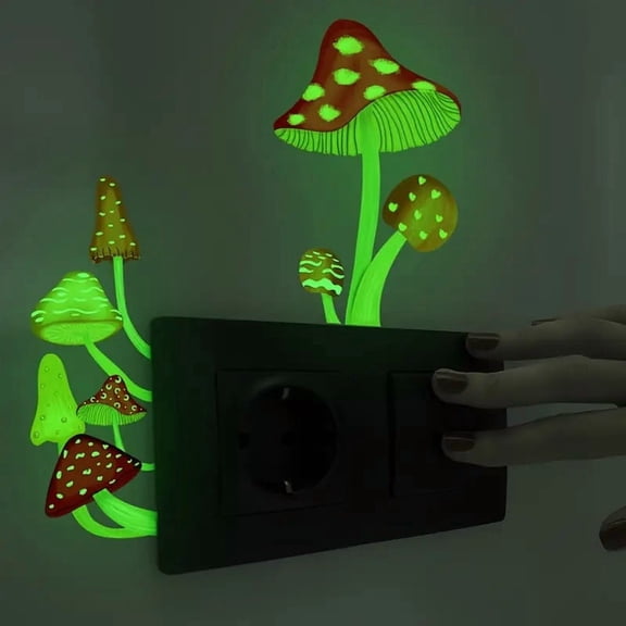 Contemporary Glow-in-the-Dark Mushroom Wall Stickers, Polyvinyl Chloride Self-Adhesive Room Decor, Single Use Switch Panel Decals