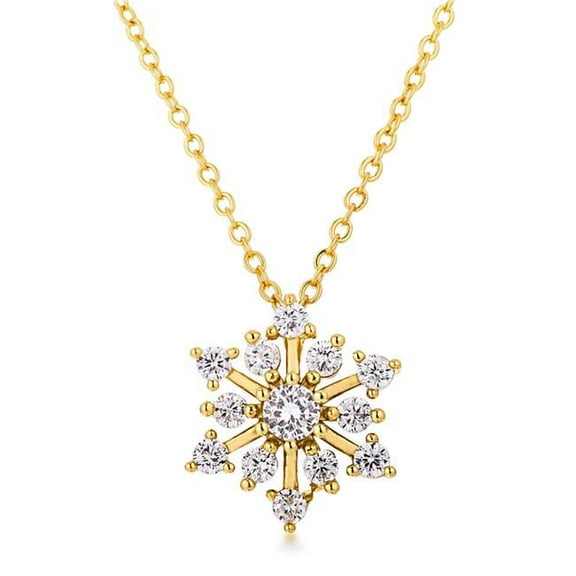 Contemporary Gold Plated CZ Snowflake Necklace, Clear