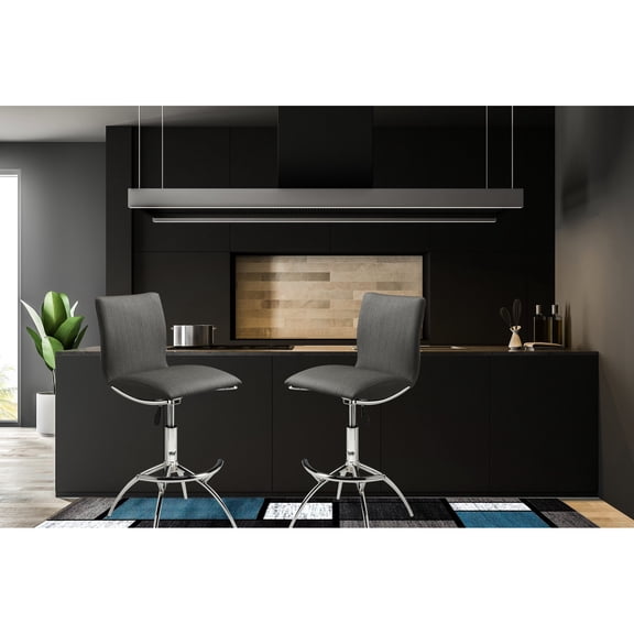 Contemporary Gray Bar Stools Set of 2 | Adjustable from 26" - 30", Ideal for Breakfast Bars | Anti - Scratch PVC Upholstery, Chrome Legs | Comfortable Sitting with Back Support