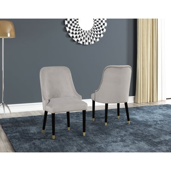 Contemporary Gray Dining Chairs | Fully Upholstered for Dining Room Use | Solid Rubber Wood with Gold Accent | Sturdy 2 - pc Set
