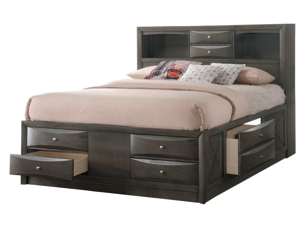 Contemporary Gray Finish 1pc King Size Captains Bed Storage Drawers Solid Wood Bedroom Furniture