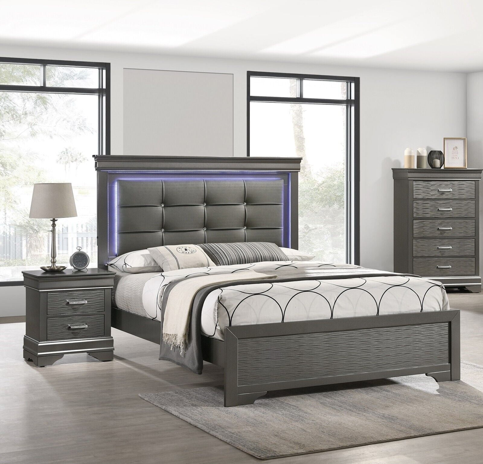 Photo inspiration: Gallery Detail: Contemporary Gray King Size 3Pc Bedroom Set Panel Bed W