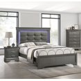 thumbnail image 1 of Contemporary Gray King Size 3Pc Bedroom Set Panel Bed w LED Tufted HB Nightstands Wooden Furniture, 1 of 10