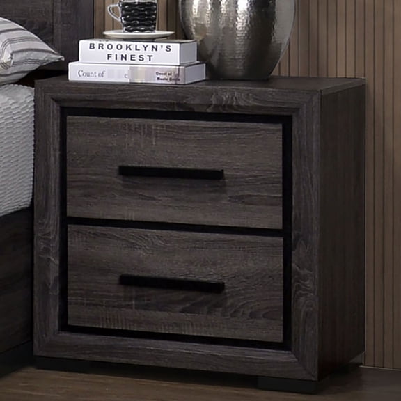 Contemporary Gray Nightstand With Two-tone And Black Trim, 2 Drawers For Bedroom 2 Bedside Table Nightstand, Embellishment