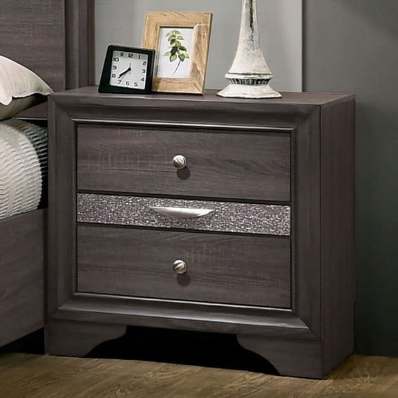 Contemporary Gray Nightstand with Hidden Jewelry Drawer & Nickel Knobs