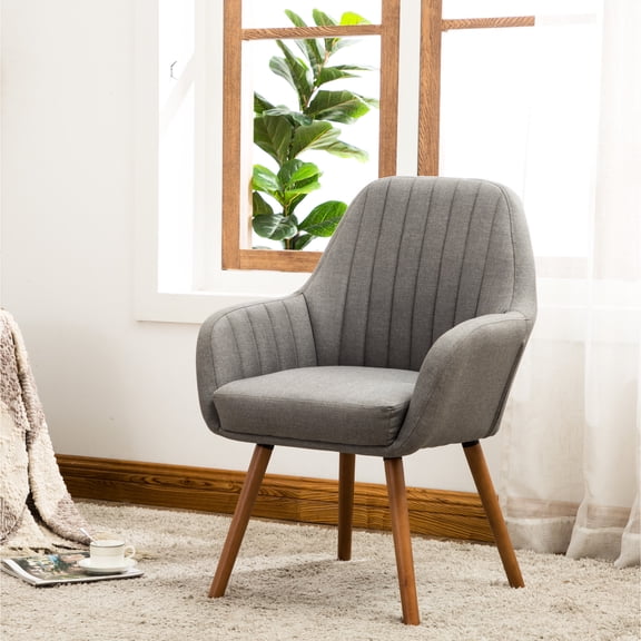Contemporary Gray Seat With Comfort Foam And Solid Wood Support Chair Thick Padding Legs