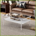 thumbnail image 1 of Contemporary Gray Tempered Glass Coffee Table with White Metal Legs, Easy-Clean & 220lbs Capacity, 1 of 20