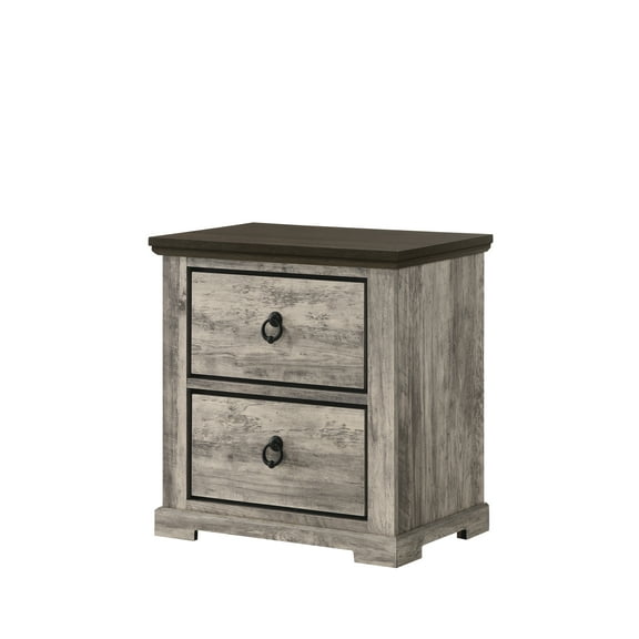 Contemporary Gray Two Drawer Nightstand - Rustic Finish
