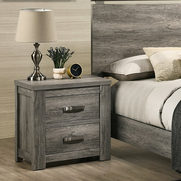 Contemporary Gray Wood Two Nightstand For A Comfortable Bedroom Experience With Two Practical Drawers Well-designed