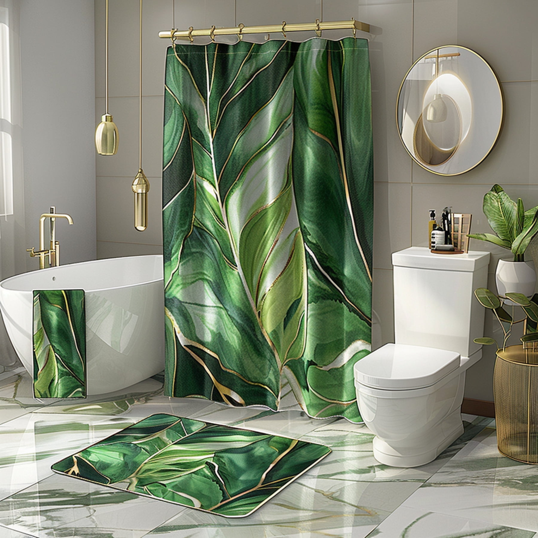 Contemporary Green Leaf Bathroom Set Elegant Banana Leaf Pattern High ...
