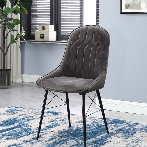 Contemporary Grey Fabric Back Dining Chairs ( Of 2) - Metal Leg Support Sleek And Black Practical Elegant