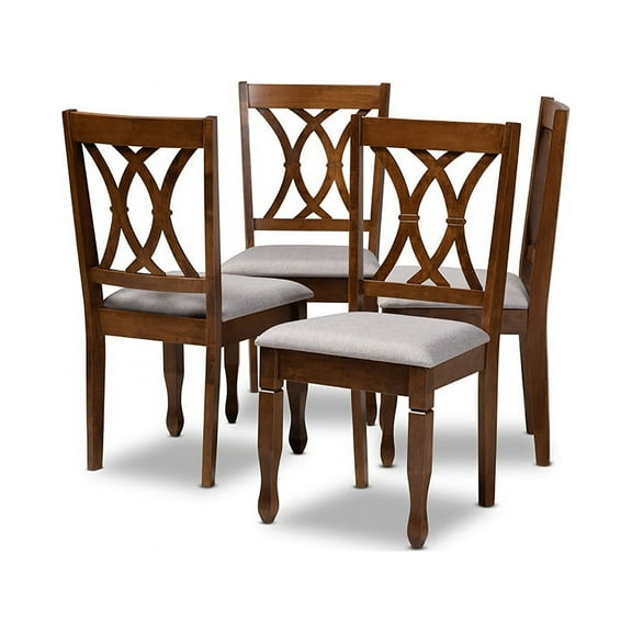 Contemporary Grey Fabric Upholstered and Walnut Brown Finished Wood 4-Piece Dining Chair Set