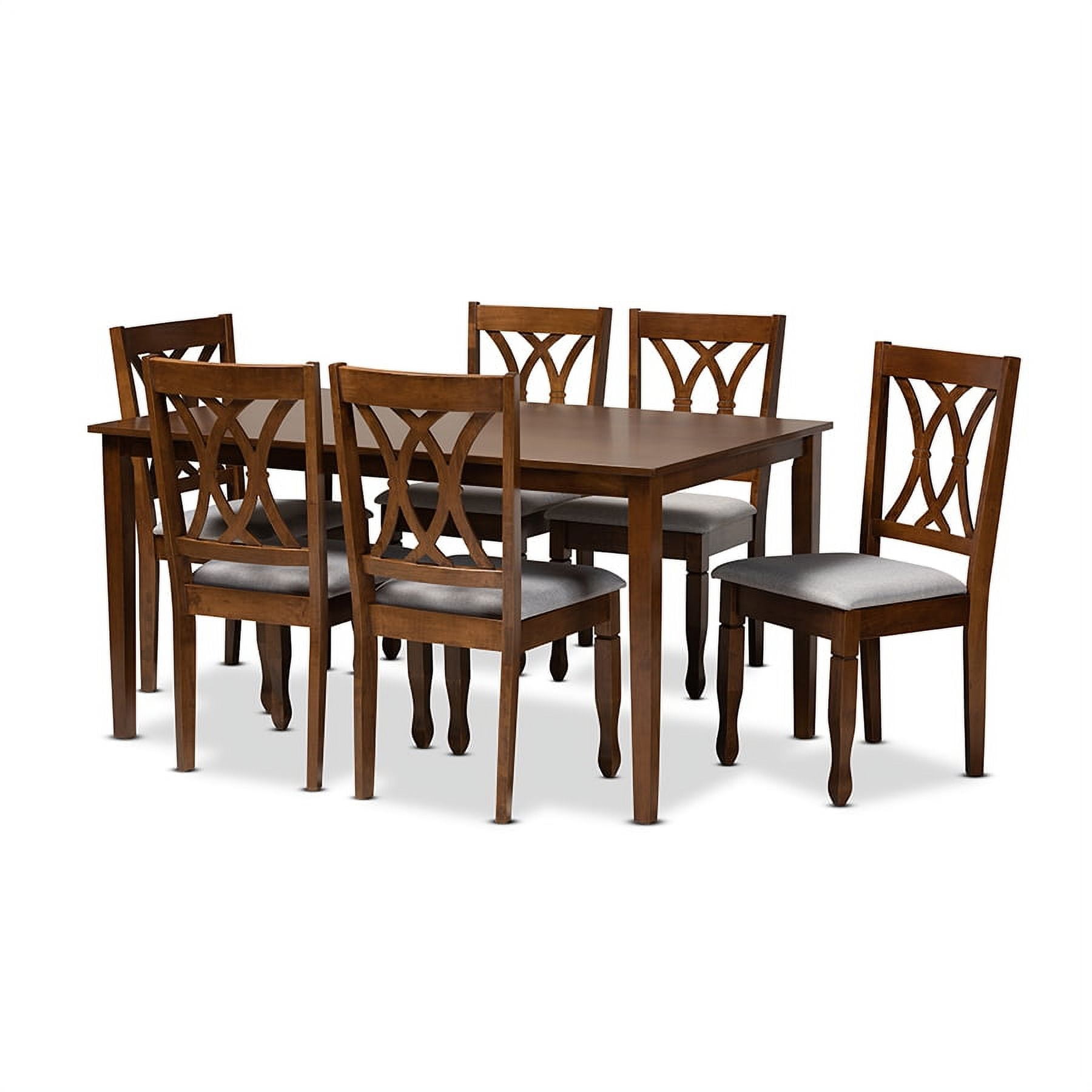Augustine Grey Fabric and Walnut Wood 7-Piece Dining Set