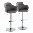 thumbnail image 1 of Contemporary Grey Faux Leather Barstools Set of 2 with Chrome Metal and Rounded T Footrest by LumiSource, 1 of 5