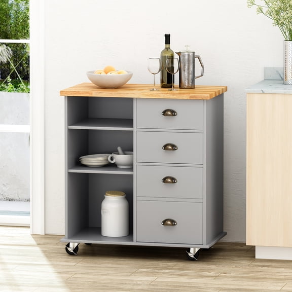 Contemporary Grey Kitchen Cart, 2 Drawers, 1 Door, Fascinating Design Cart In Grey, Drawers + Attractive