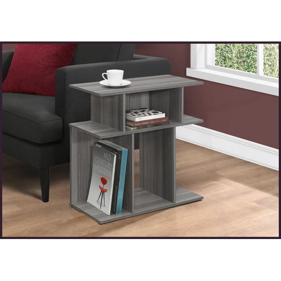 Contemporary Grey Laminate Coffee Table for Living Room & Bedroom – 6 Open Shelves, Multi-Use Storage