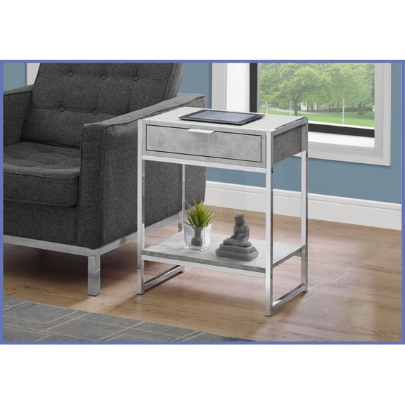 Contemporary Grey Laminate Coffee Table with Chrome Base – Space-Saving Storage for Living Room/Nightstand