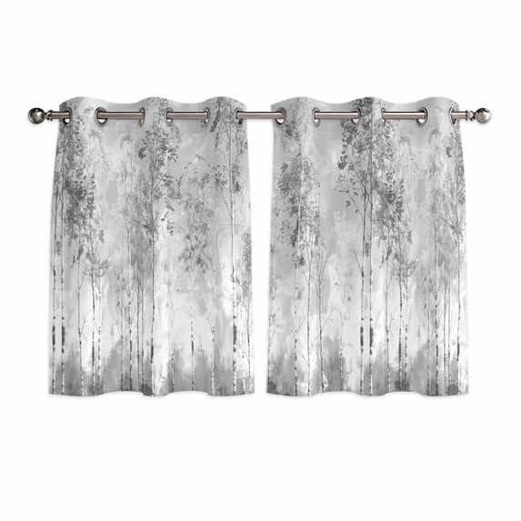 Contemporary Grey Tree Kitchen Curtains Short 45 Inch Length, Abstract Art Oil Paiting Grommet Top Bedroom Living Room Curtains, Light Filtering Cafe Curtain Drapes 2 Panels Set 84''x45''