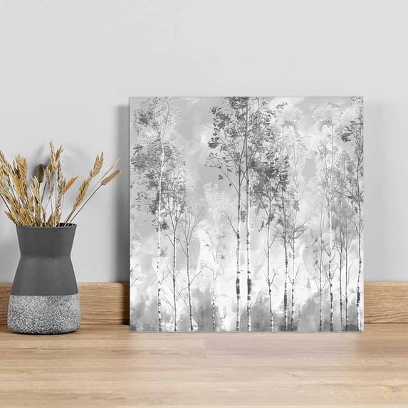 Contemporary Grey Tree Wall Art Painting on Canvas, Abstract Art Oil Paiting Canvas Art Home Prints Wall Art Framed Modern Artwork for Living Room Bedroom Wall Decor 20x20in