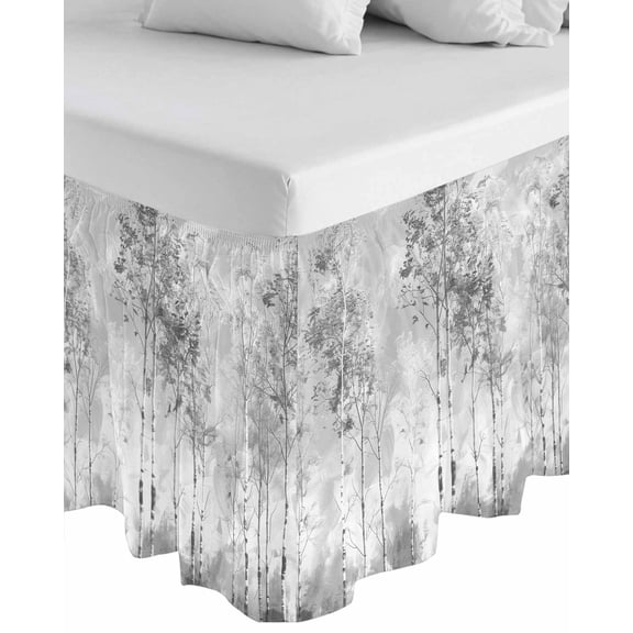 Contemporary Grey Tree Wrap Around Bed Skirts for Queen Bed 16" Drop, Bed Skirt with Adjustable Elastic Belt Dust Ruffle Bed Valance for Bedroom Hotel Luxury Abstract Art Oil Paiting Bed Frame Cover