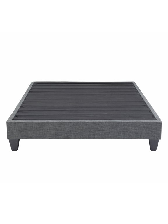 Contemporary Grey Upholstered Platform Bed, Polyester Fabric Bed Frame, Reinforced Support Geometric Foot Platform Bed No Box Spring Needed, Easy Assembly, Twin