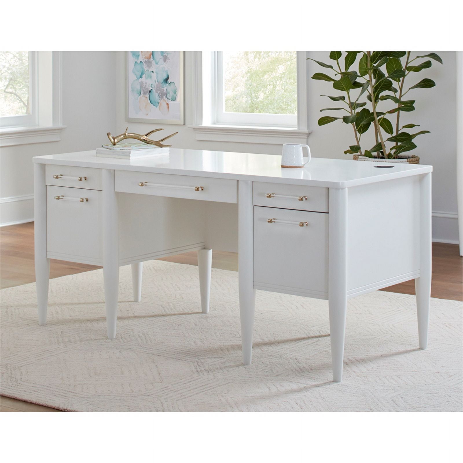 Contemporary HalfPedestal Desk Office Desk Accent Desk White