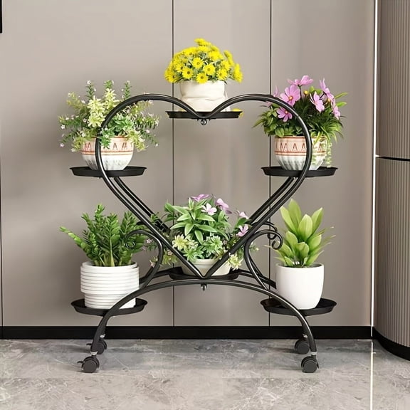 Contemporary Heart-Shaped Metal Stand - Multi-Level Hanging Planter Shelf With Multiple Components, Versatile Indoor And Outdoor Floral Decor Display