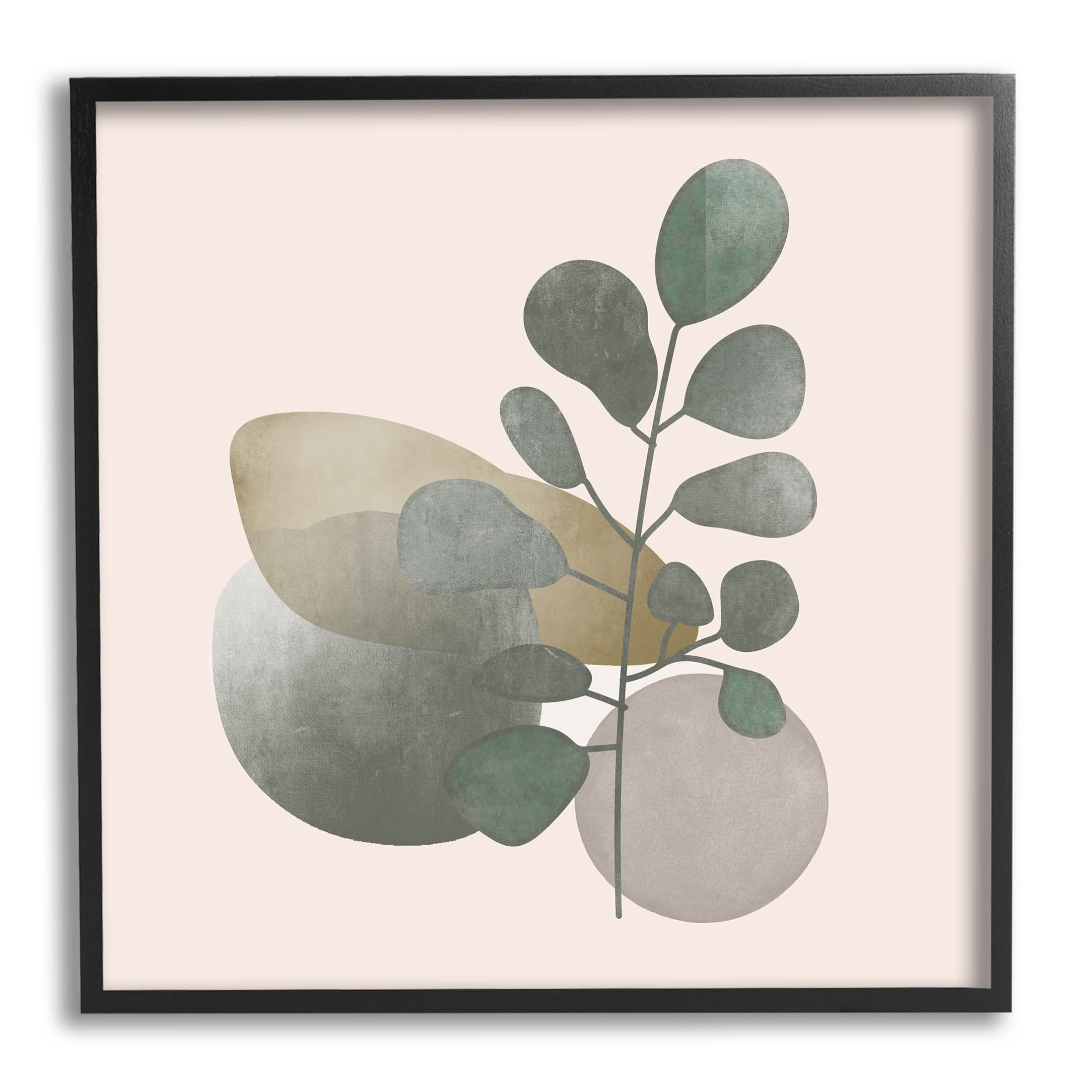 Contemporary Herb Sprig Pebbles Botanical & Floral Graphic Art Black Framed Art Print Wall Art