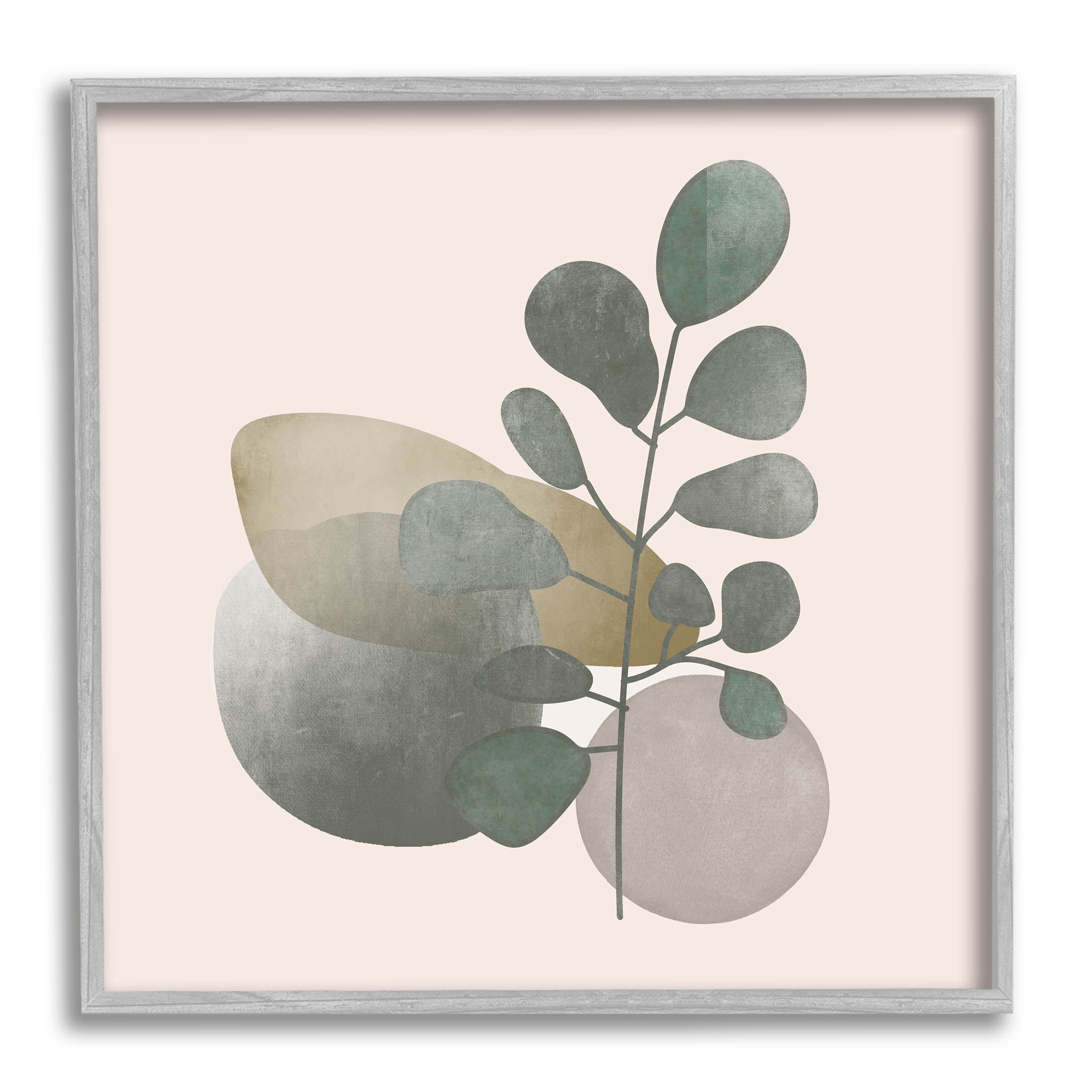 Contemporary Herb Sprig Pebbles Botanical & Floral Graphic Art Gray Framed Art Print Wall Art