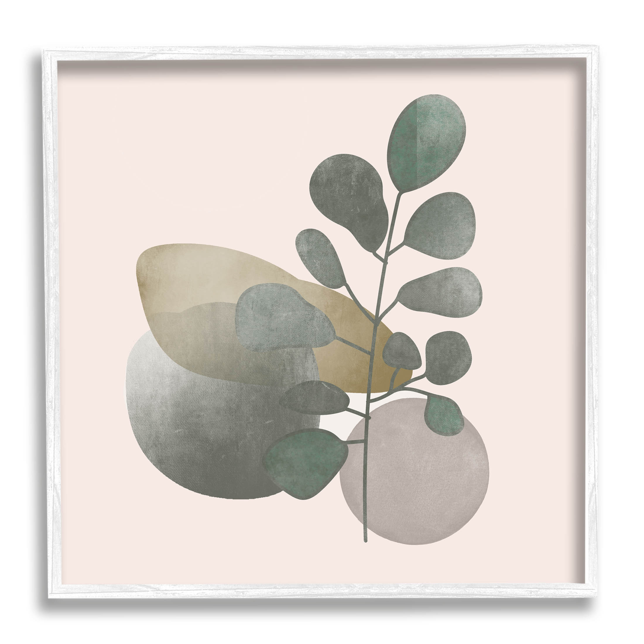 Contemporary Herb Sprig Pebbles Botanical & Floral Graphic Art White Framed Art Print Wall Art