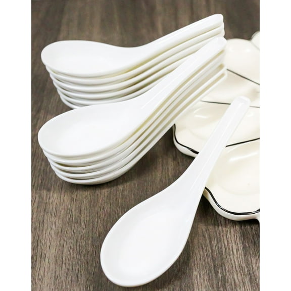 Contemporary High Gloss White Melamine Asian Soup Spoons Pack Of 12 Set