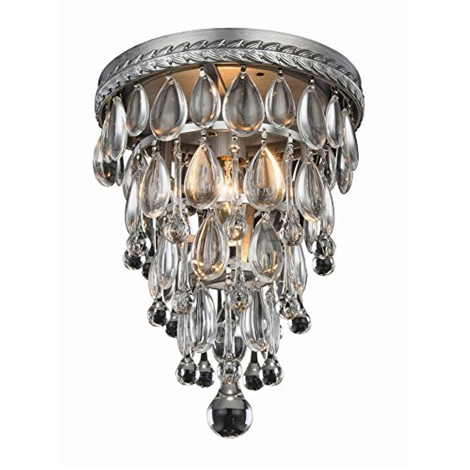 Antique Silver Crystal Flush Mount Light with Royal Cut Trim