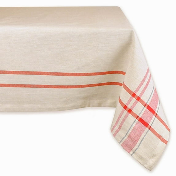 Contemporary Home Living 104' White and Red French Striped Rectangular Table Cloth