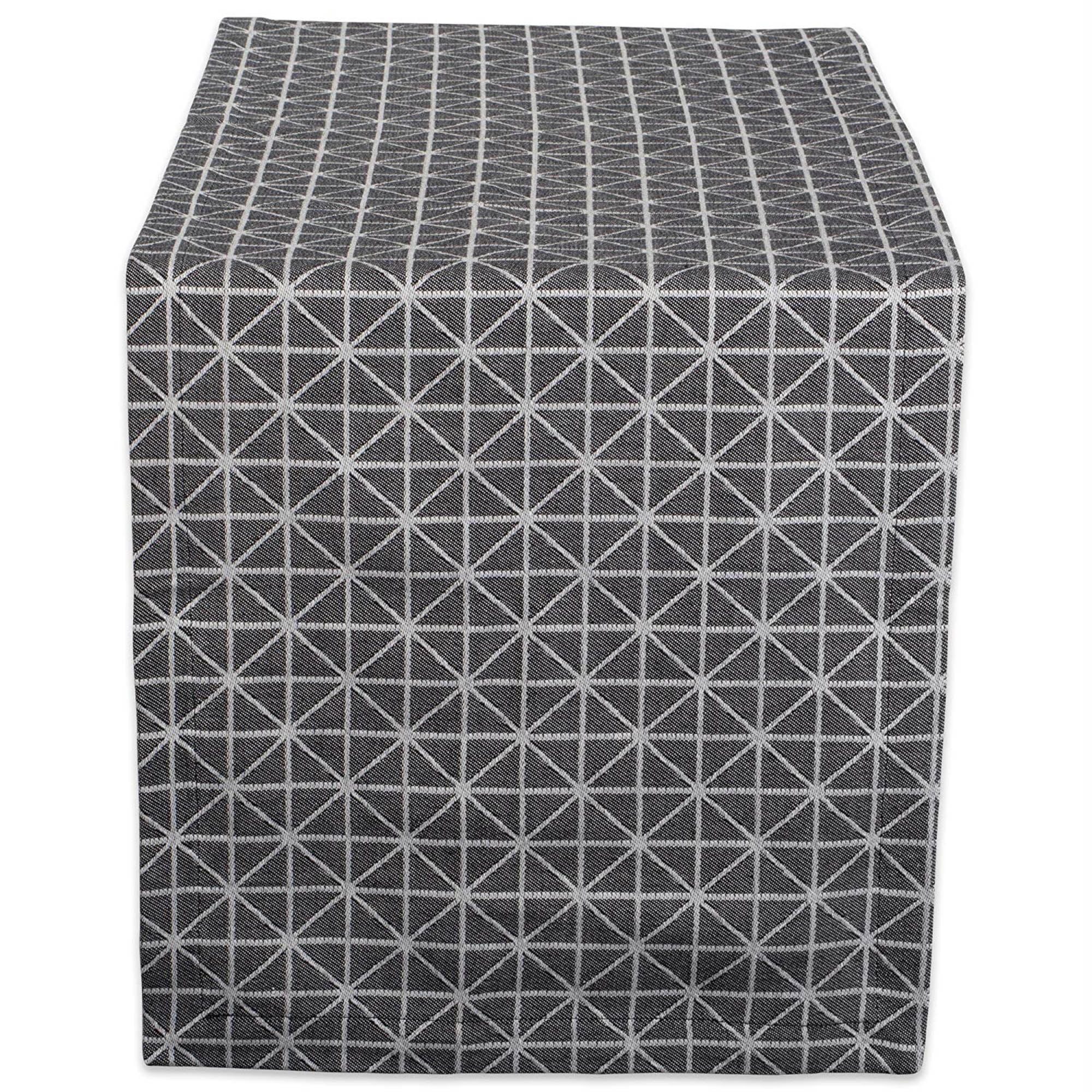 Shadow and Ash Gray Cotton Geometric Table Runner - 108"
