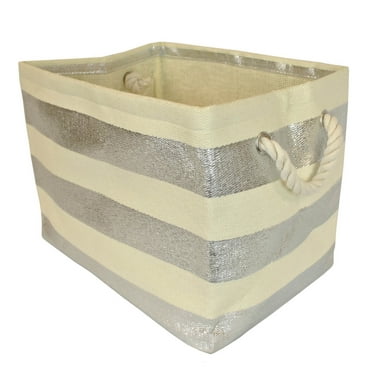 Contemporary Home Living 11" Beige and Silver Stripe Storage and Laundry Bin