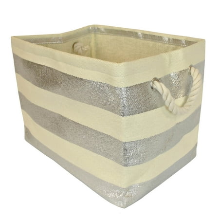 Contemporary Home Living 11" Beige and Silver Stripe Storage and Laundry Bin