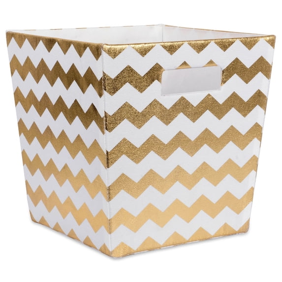 Contemporary Home Living 11" Gold Trapezoid Polyester Storage Bin with Chevron Design
